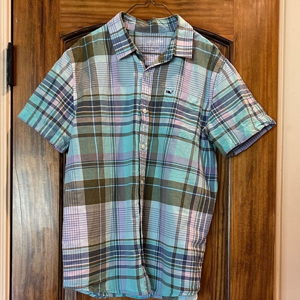 Vineyard Vines Blue and Brown Plaid Button Down Shirt